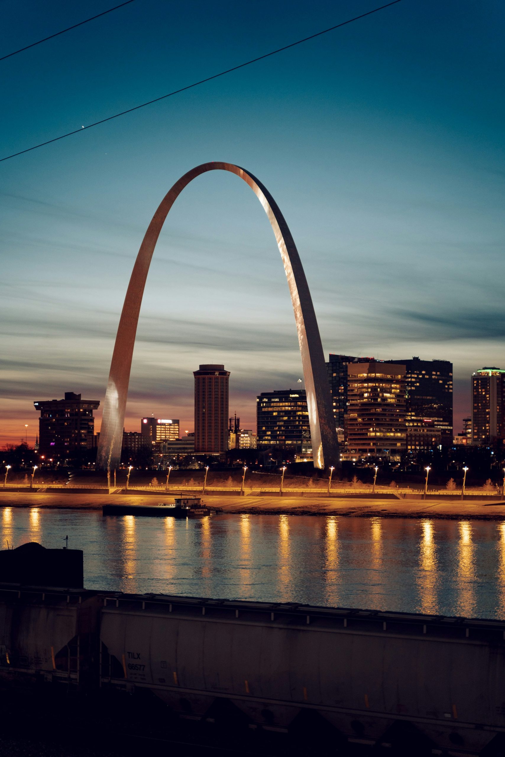 St. Louis skyline with the Gateway Arch, intellectual property attorney services for small businesses.